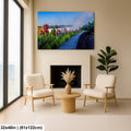 Niagara Falls Garden Overlook Photography Print, Ontario Canada Wall Art, Red Flowers Waterfall Decor