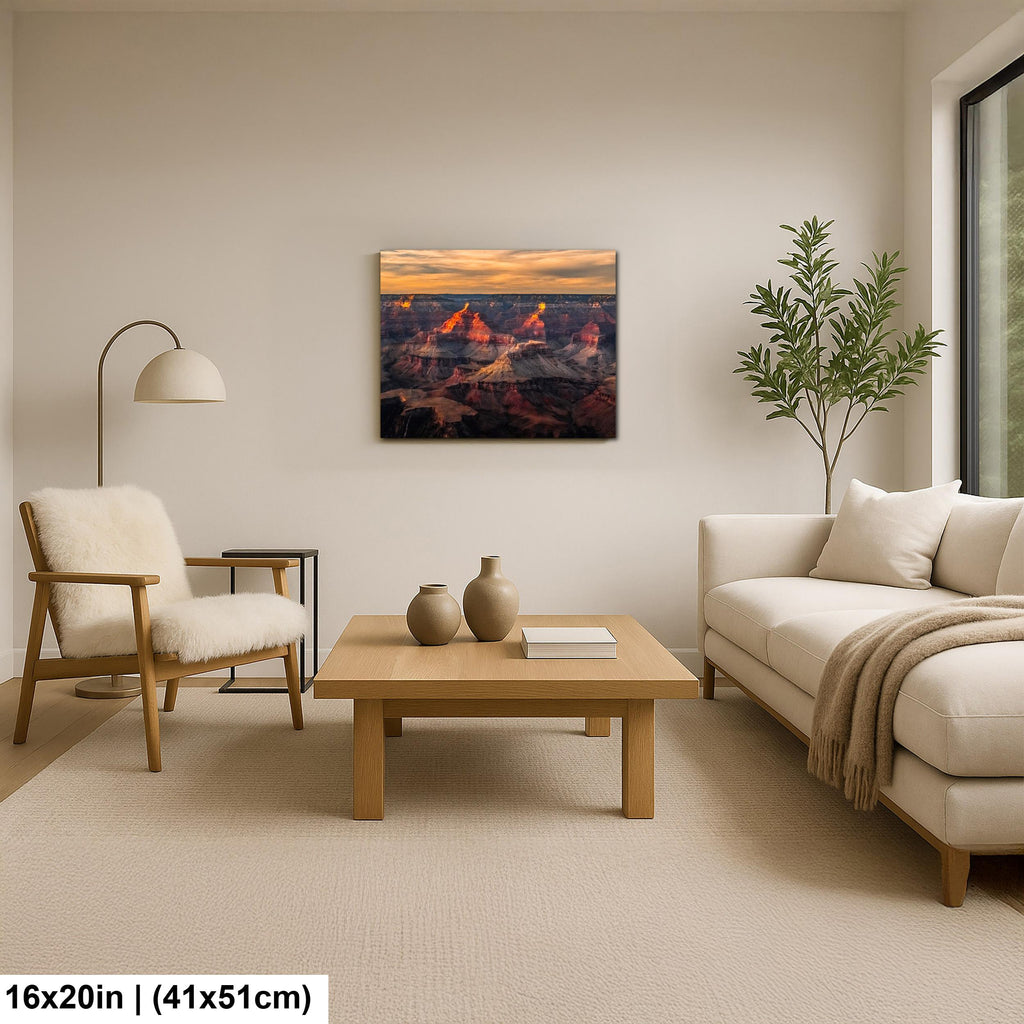 Grand Canyon Glowing Buttes, Arizona Sunset Canyon Wall Art, Dramatic Desert Landscape Photography Print