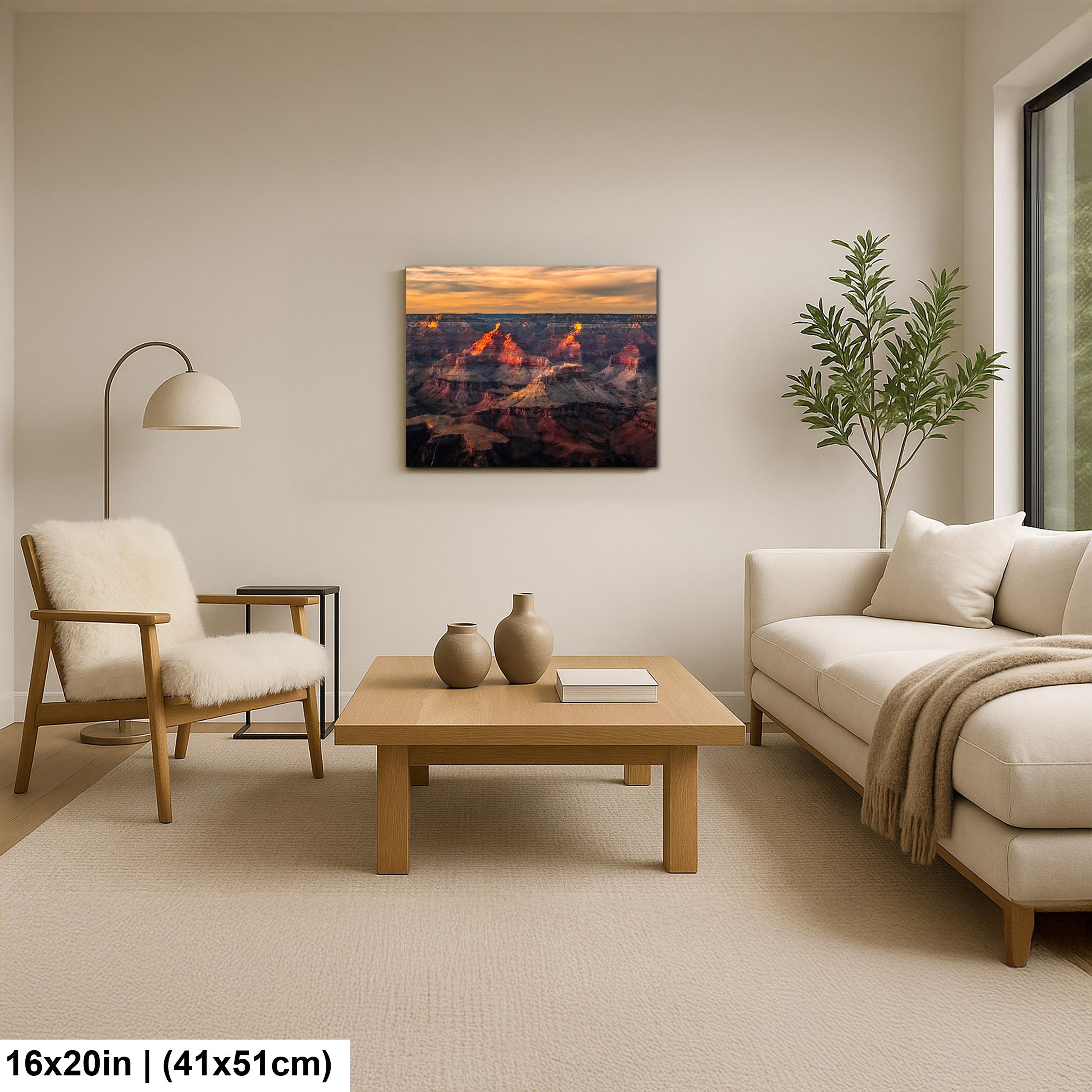 Grand Canyon Glowing Buttes, Arizona Sunset Canyon Wall Art, Dramatic Desert Landscape Photography Print