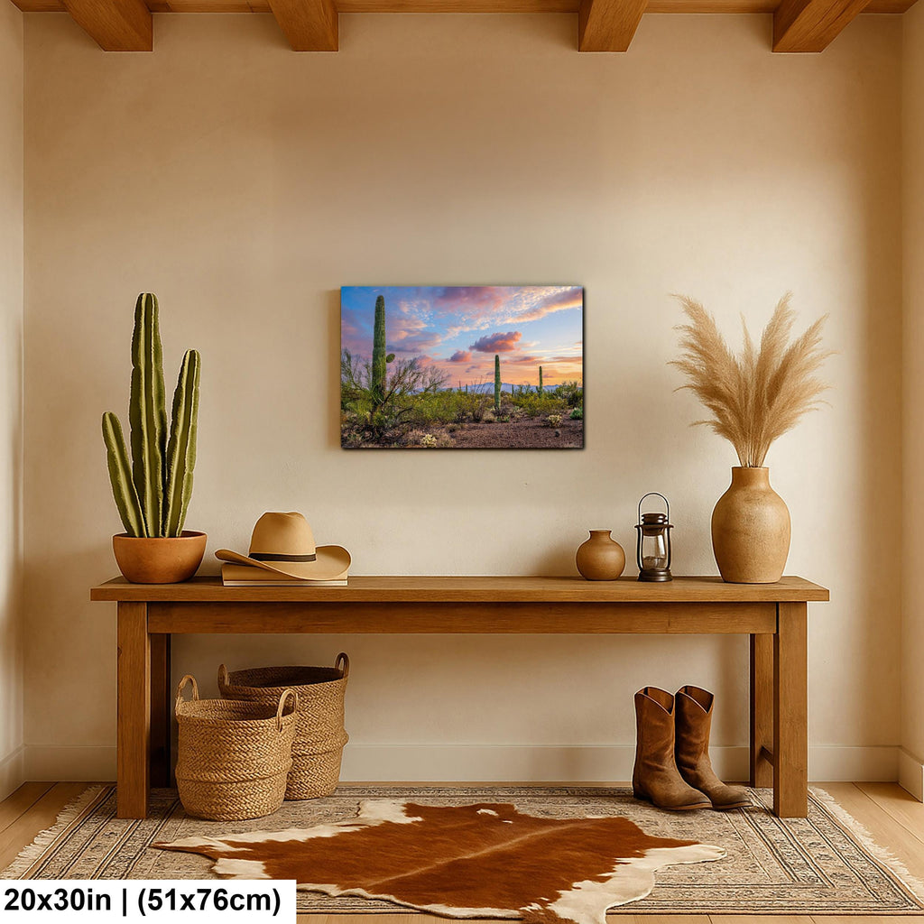 Sonoran Desert Sunset Photography Print, Saguaro Cactus Arizona Landscape, Tucson Mountain Wall Art, Southwest Home Decor