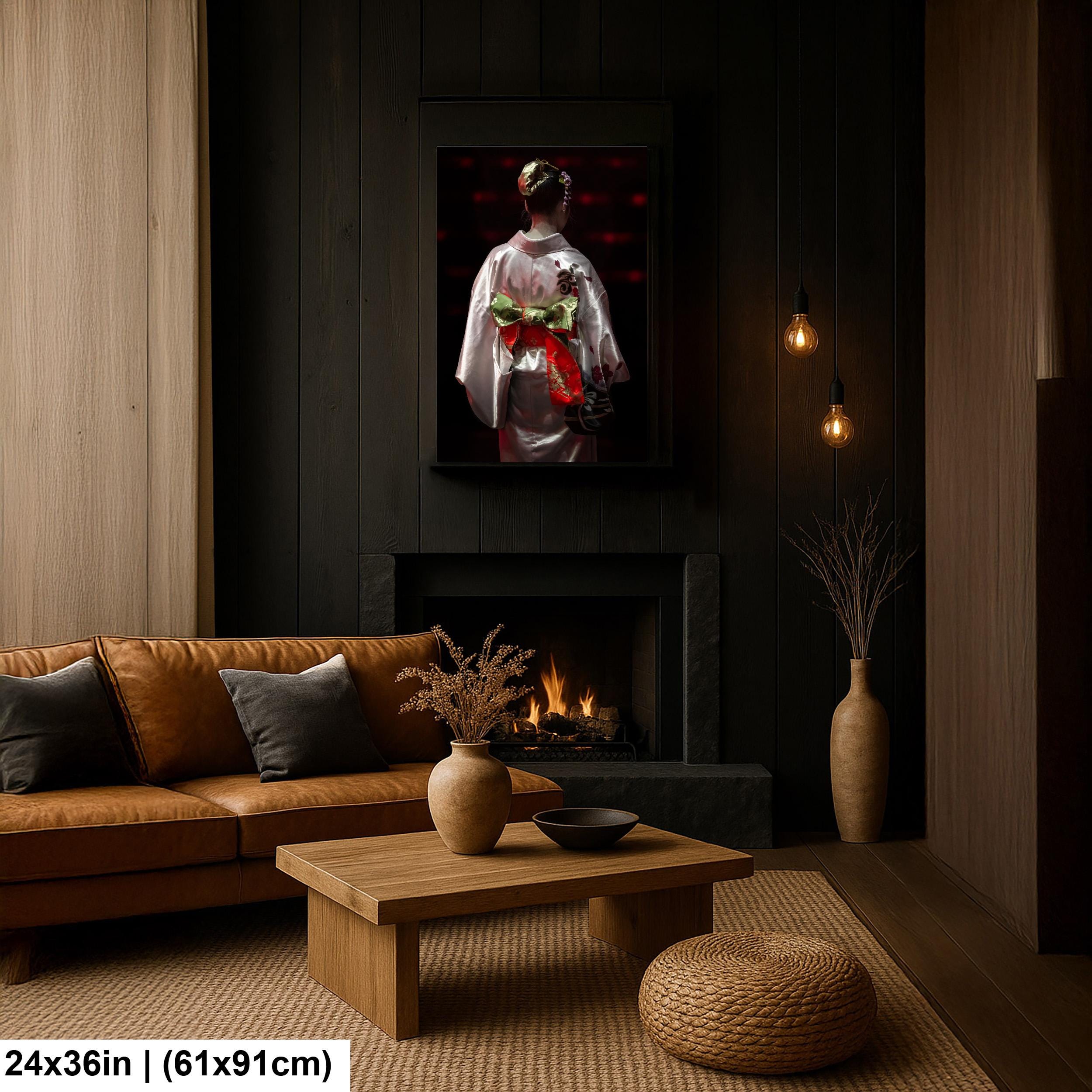 Kimono Wall Art – Japanese Dance Art Print Featuring Traditional Silk Kimono & Flower Obi