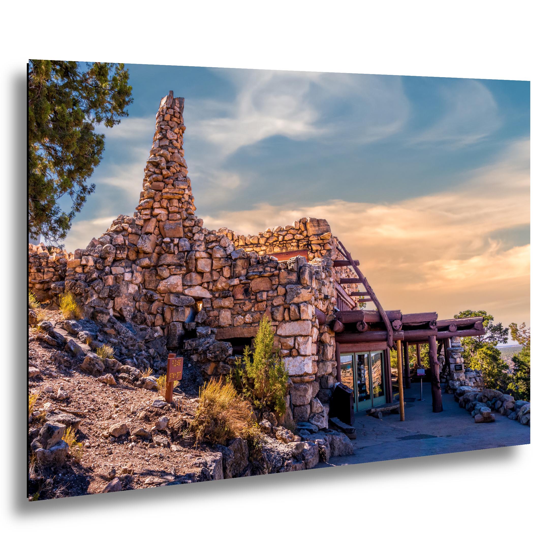Desert View Watchtower Stone Building at Sunset - Grand Canyon National Park Arizona Photography Print