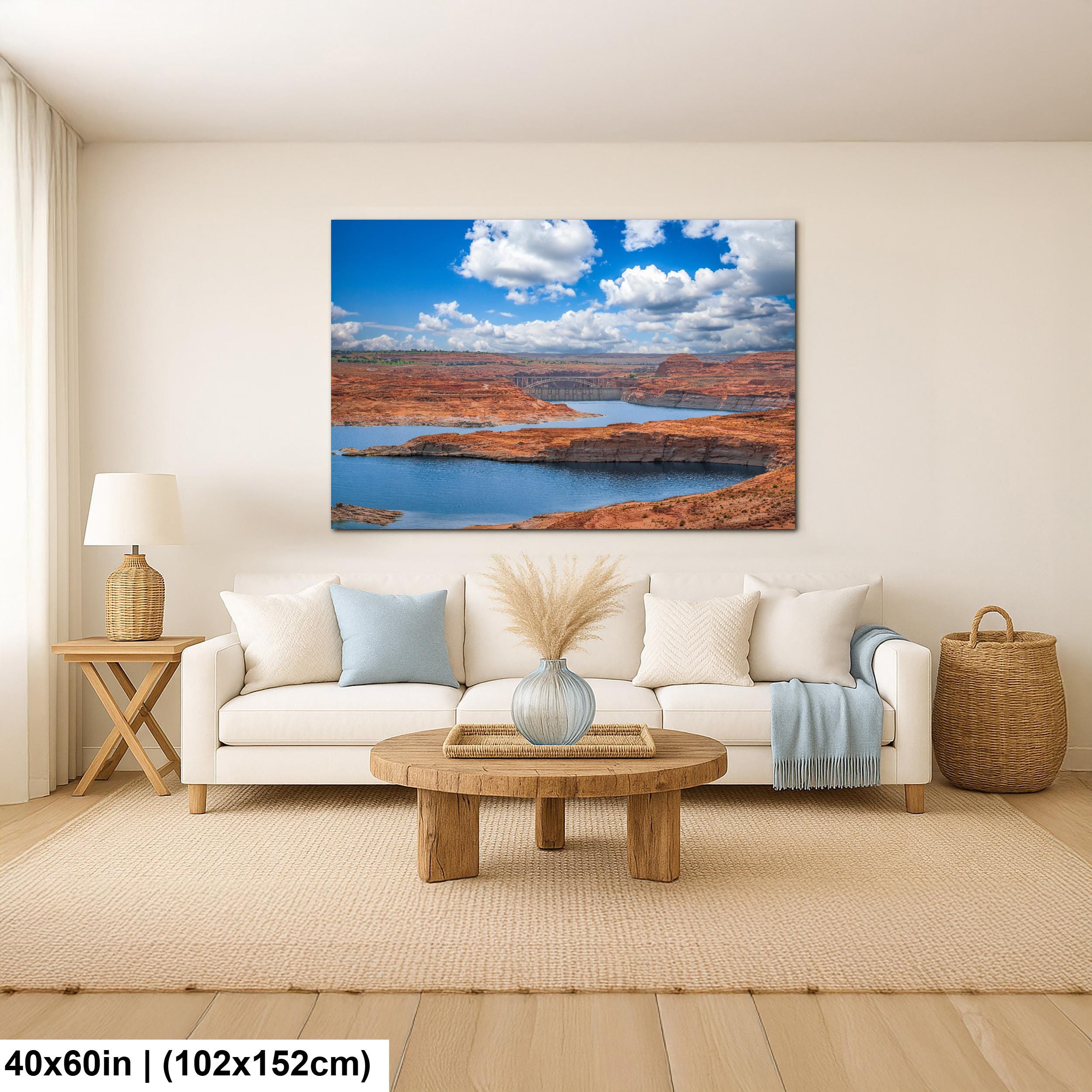 Glen Canyon Dam Over Lake Powell Photography Print, Page Arizona Wall Art, Southwest Landscape, Blue Water Red Rock Decor