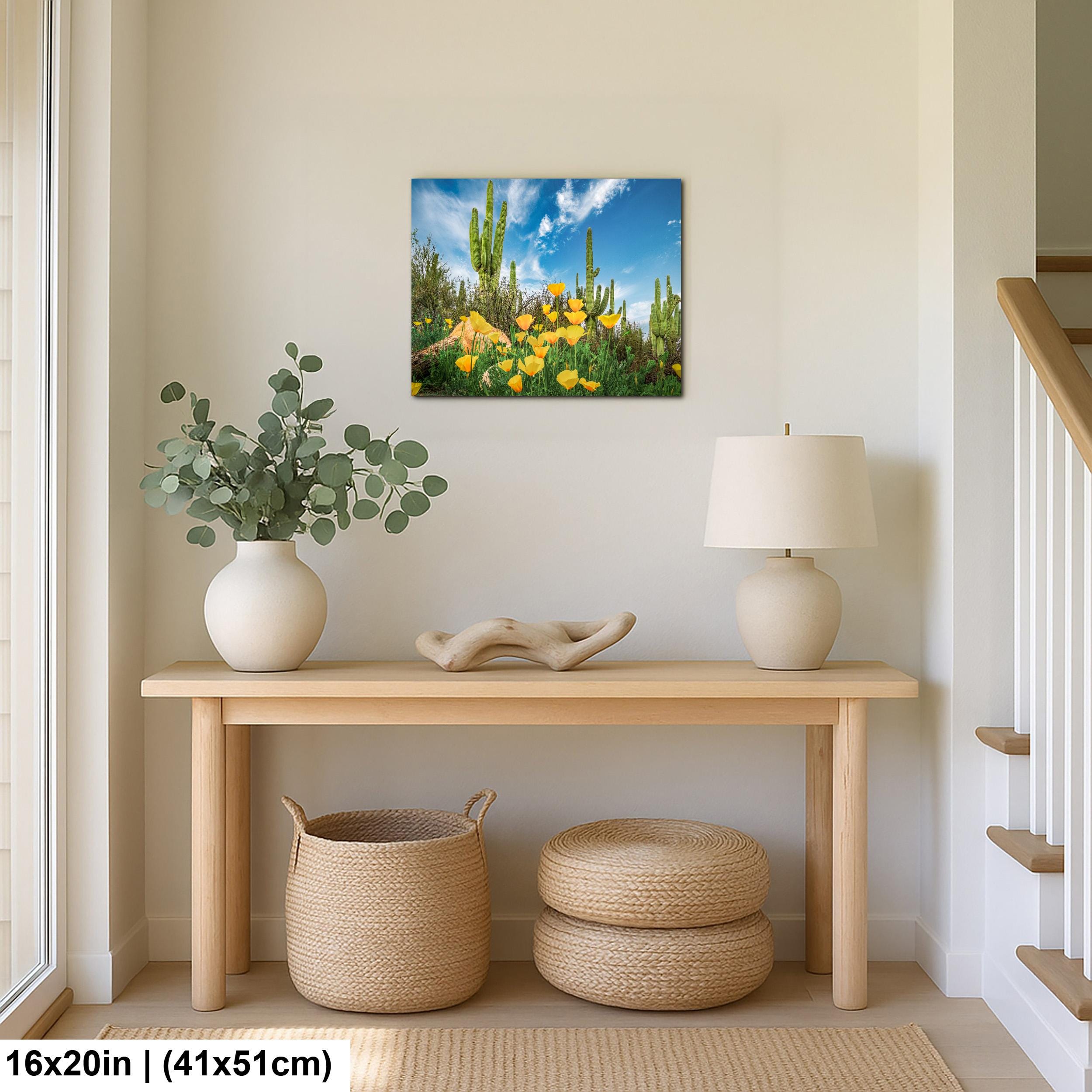 Sonoran Desert Yellow Poppies with Saguaros - Catalina State Park Tucson Arizona Photography Print