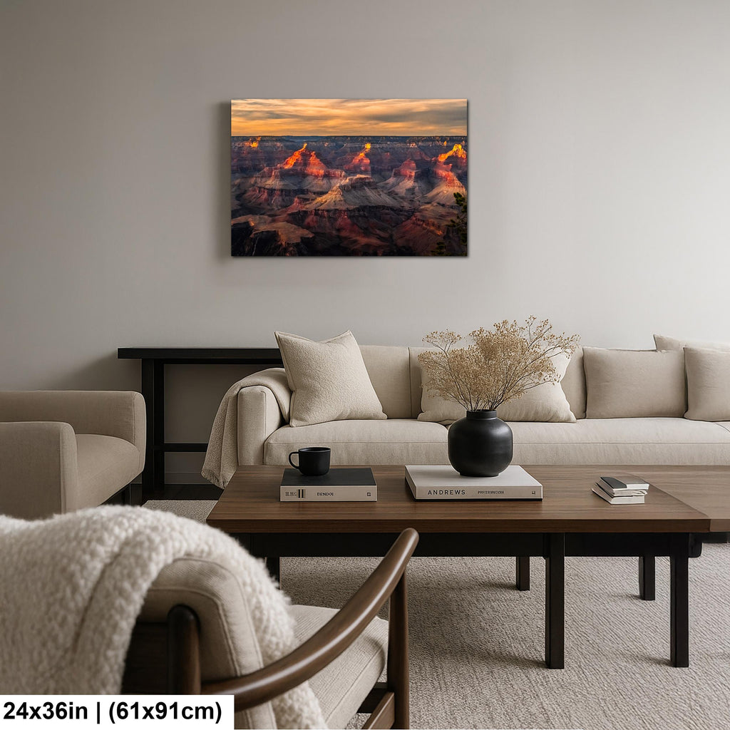 Grand Canyon Glowing Buttes, Arizona Sunset Canyon Wall Art, Dramatic Desert Landscape Photography Print