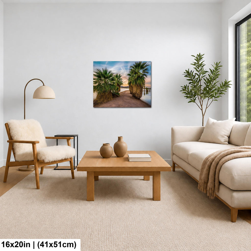 Oasis Palms: Mittry Lake Yuma AZ Desert Sunset Landscape Photo Wall Art