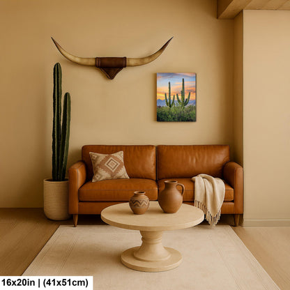 Desert Sunset with Giant Saguaros Photography Print, Tucson Arizona Wall Art, Southwest Landscape Decor