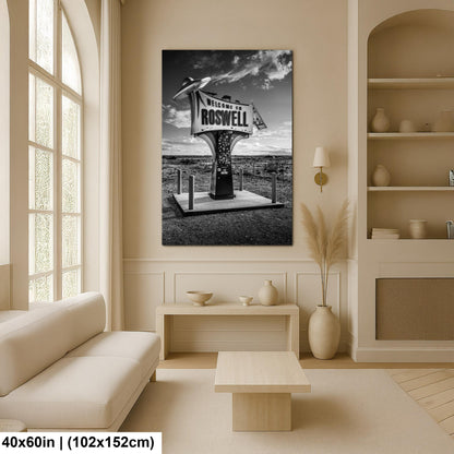 Black and White Roswell New Mexico Welcome Sign Wall Art Print UFO Alien Souvenir