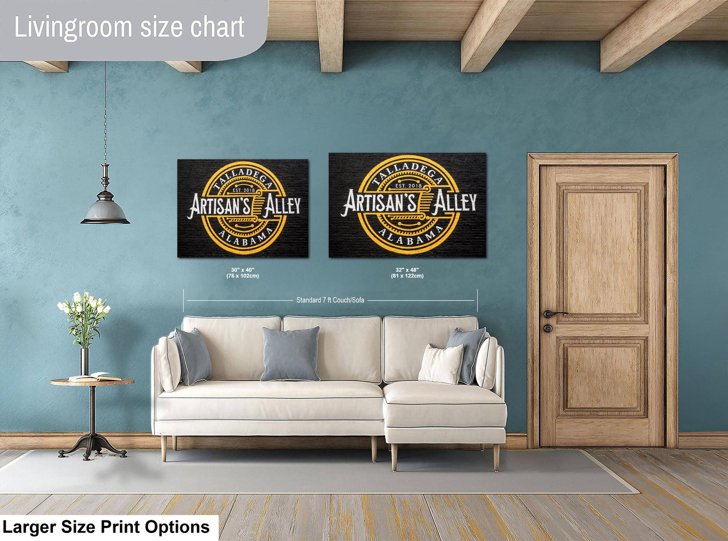 "Artisan’s Alley” Talladega Alabama, Photography Print, Historic Hand-Painted Wall Sign, Black and Gold Mural Art Décor