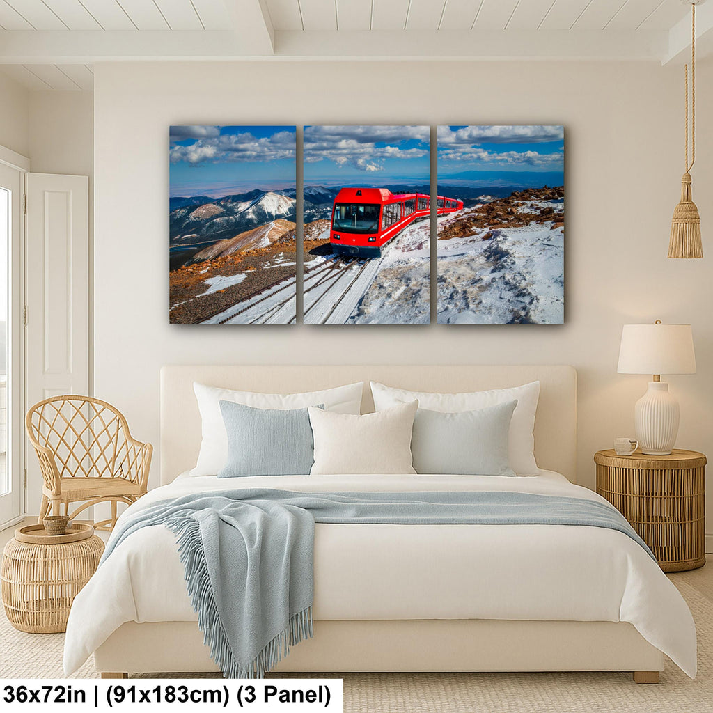 Pikes Peak Cog Railway Photography Print, Colorado Springs Mountain Train, Red Railway Winter Landscape Wall Art Decor