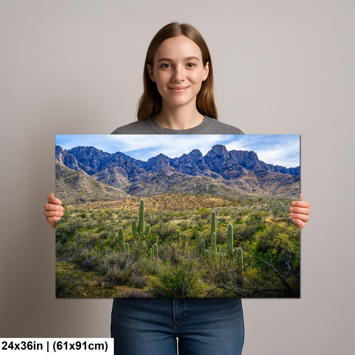 Catalina State Park Saguaros with Rocky Mountain Peaks - Tucson Arizona Sonoran Desert Photography Print