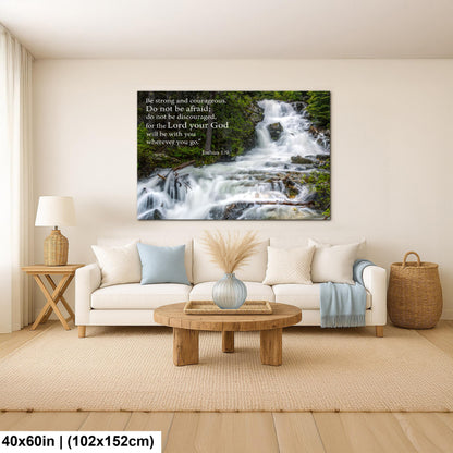 Joshua 1:9 Be Strong and Courageous, Waterfall Photography Print, Christian Scripture Wall Decor for Home or Office