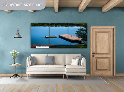 Oregon Lake Rowboat at Wooden Dock Wall Art Canvas Print, Calm Water Reflection Nature Decor, Pacific Northwest Landscape Metal Fine Art