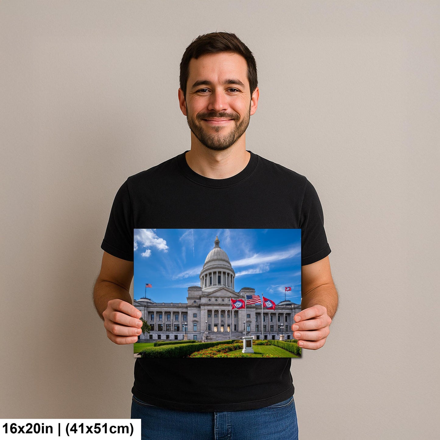 Arkansas State Capitol with Flags, Little Rock Arkansas, Photography Print Wall Art