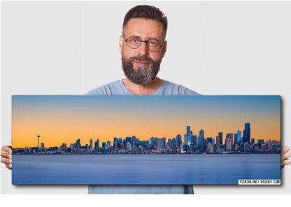 Seattle Skyline Golden Hour Print: Space Needle, Elliott Bay Panorama