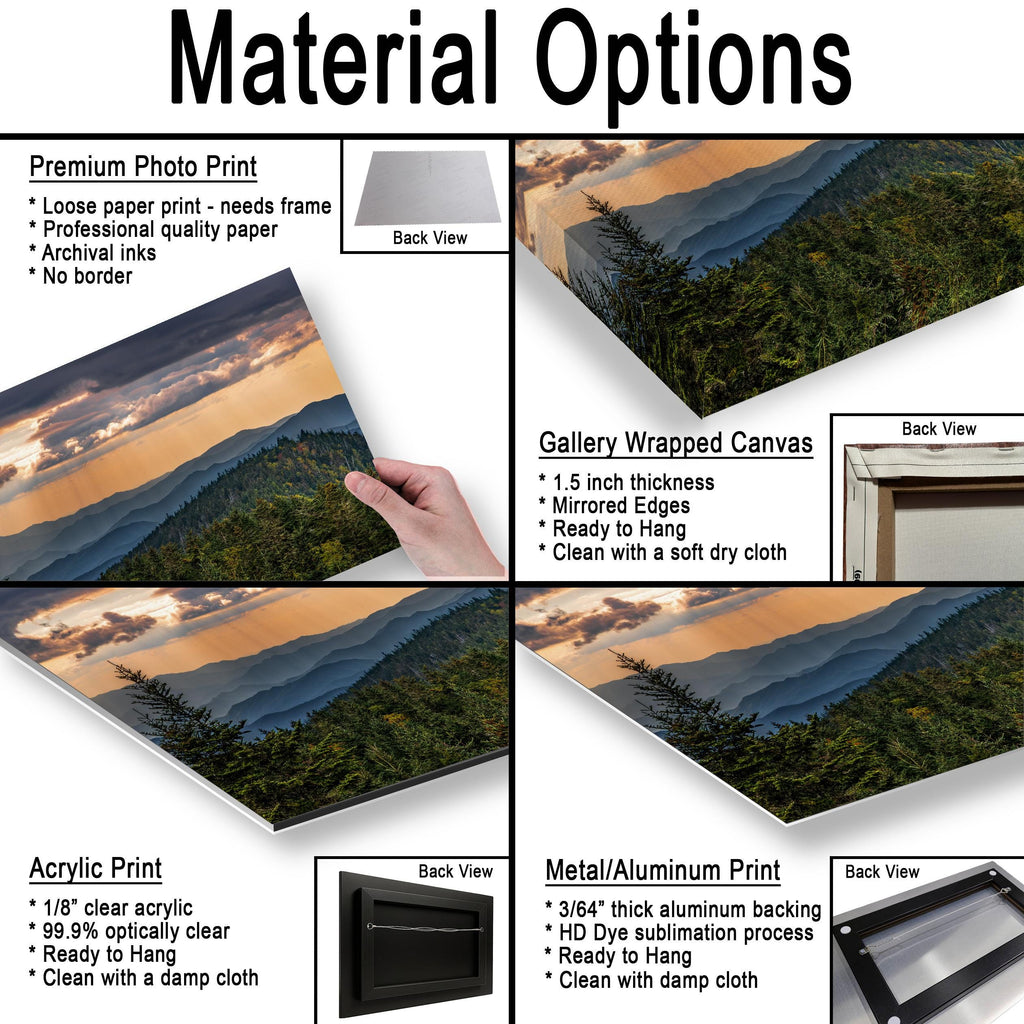 Mountain Sunbeams: Great Smoky Mountains Tennessee Landscape Photo Wall Art