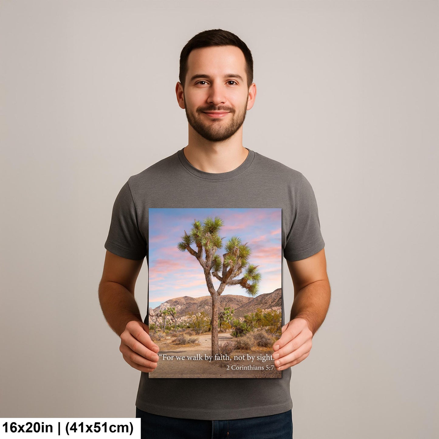 2 Corinthians 5:7 Walk by Faith Not by Sight, Joshua Tree Desert Photography Print, Christian Scripture Wall Decor