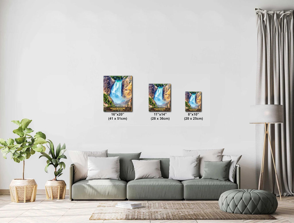 Yellowstone Lower Falls: Wyoming National Park Watercolor Style Photography Wall Art