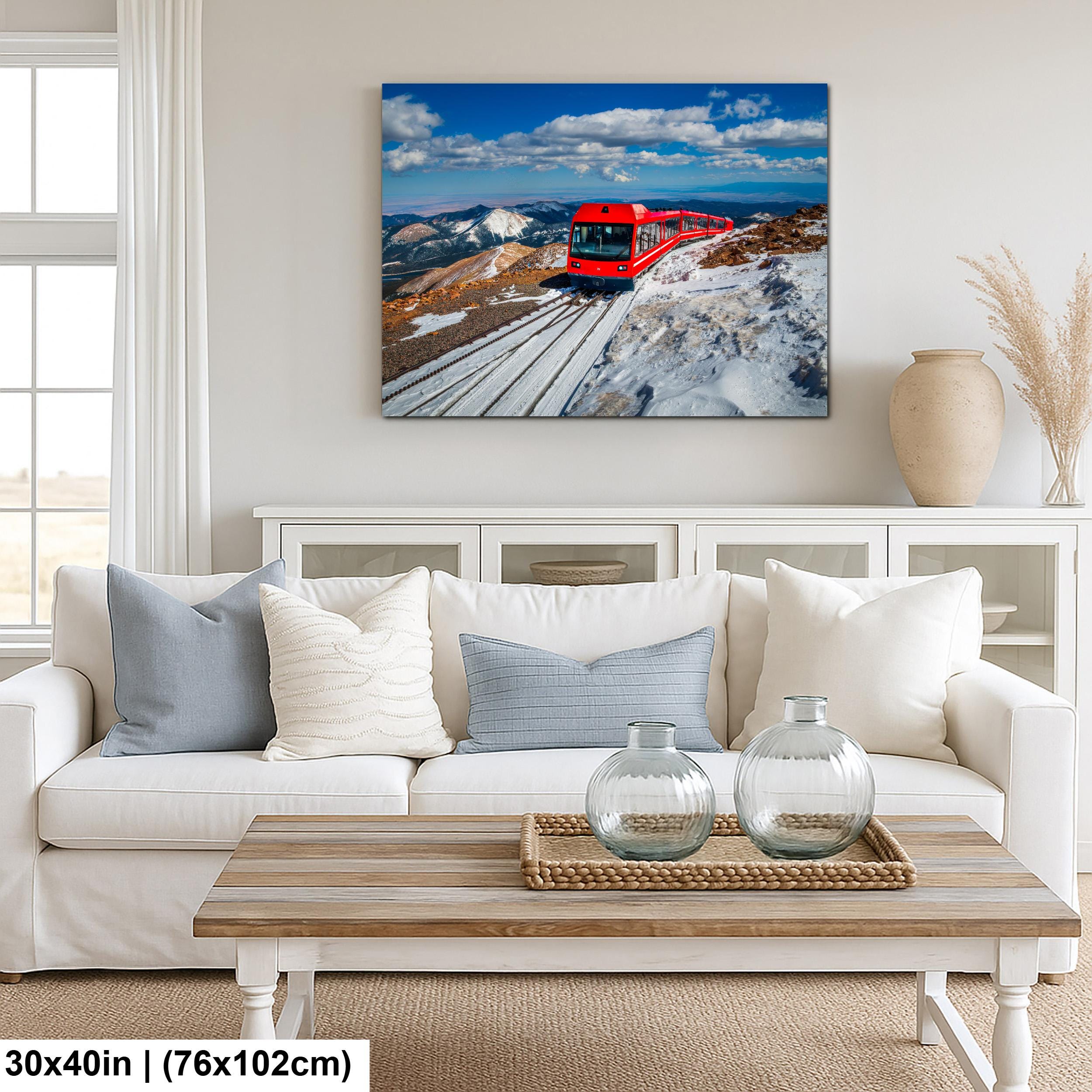 Pikes Peak Cog Railway Photography Print, Colorado Springs Mountain Train, Red Railway Winter Landscape Wall Art Decor