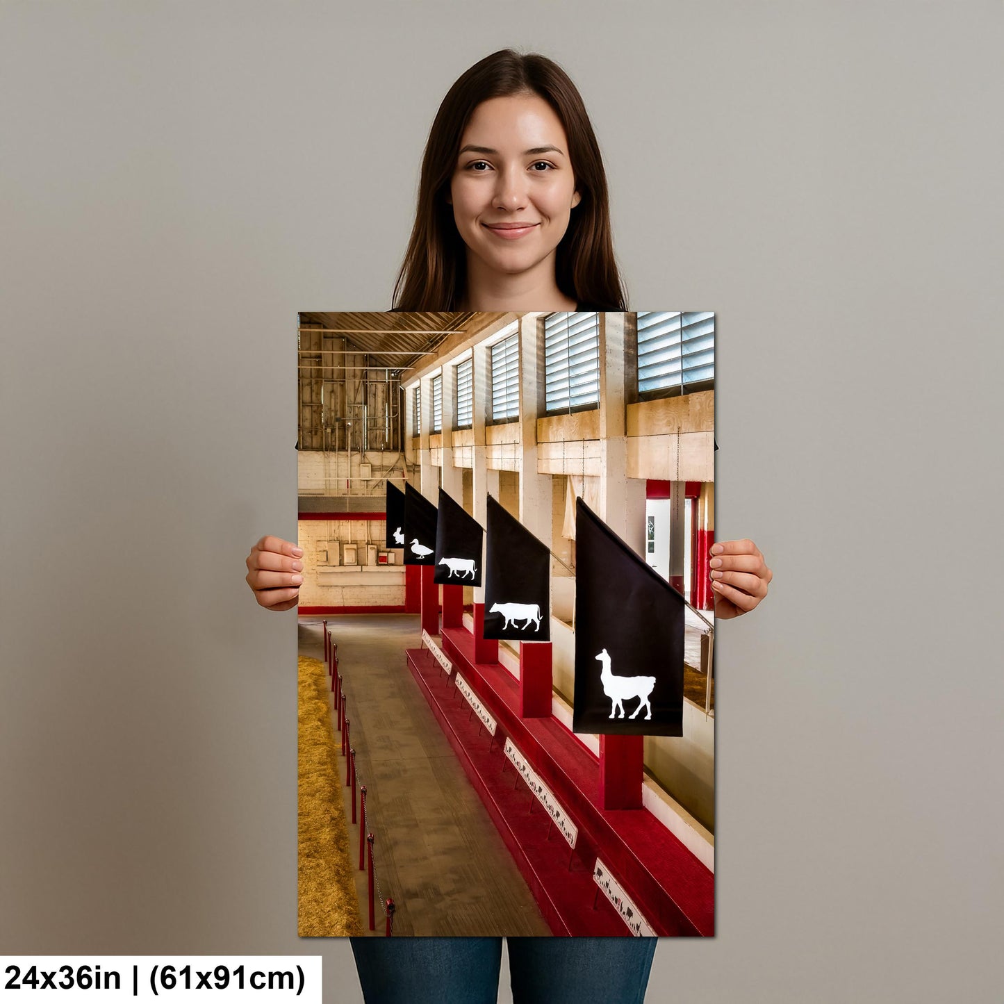 Arizona State Fair Livestock Barn Photography Print, Phoenix Agricultural Display, Red Exhibition Stalls, Farm Animal Signs
