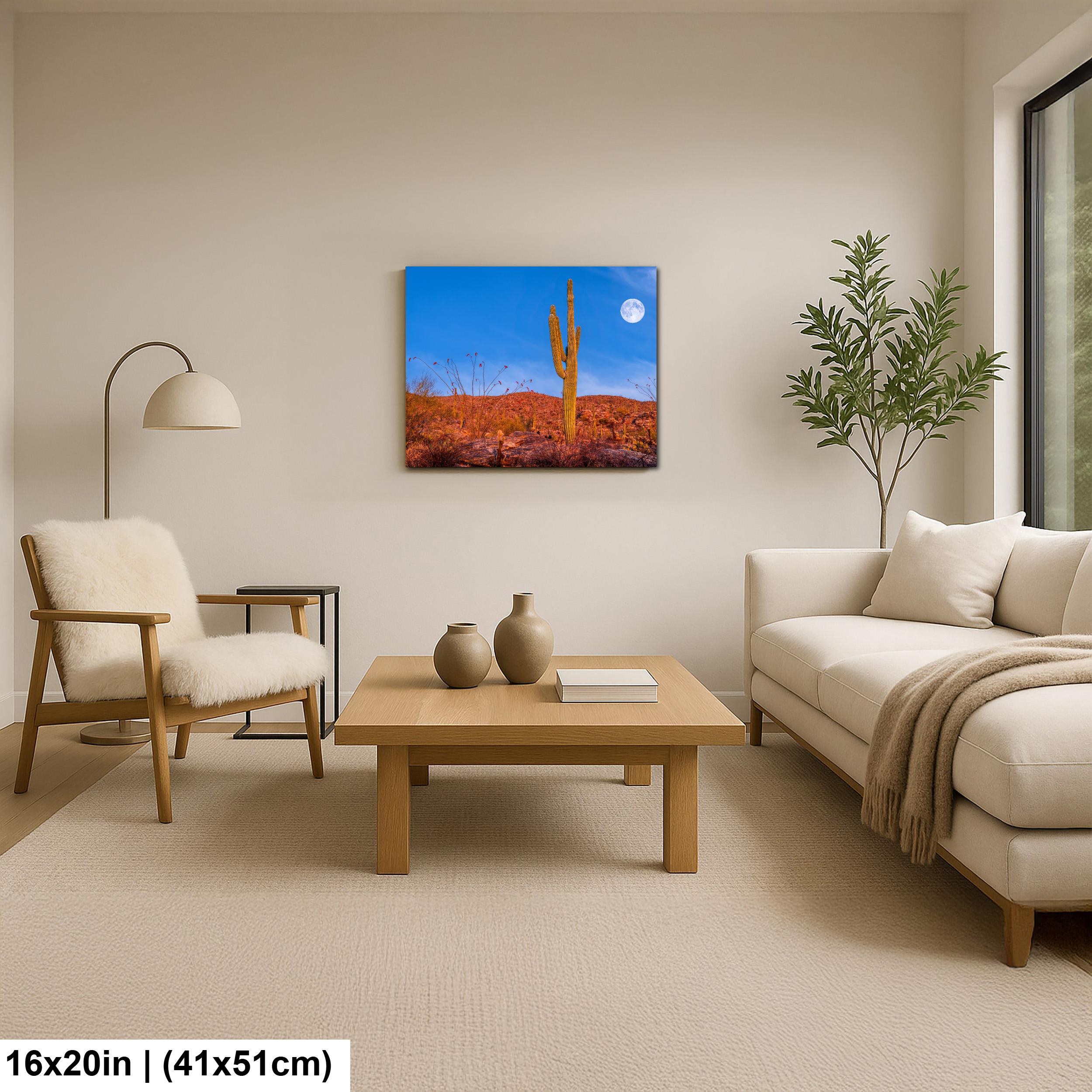 Sonoran Desert Full Moon with Saguaro Cactus Tucson Arizona Photography Print