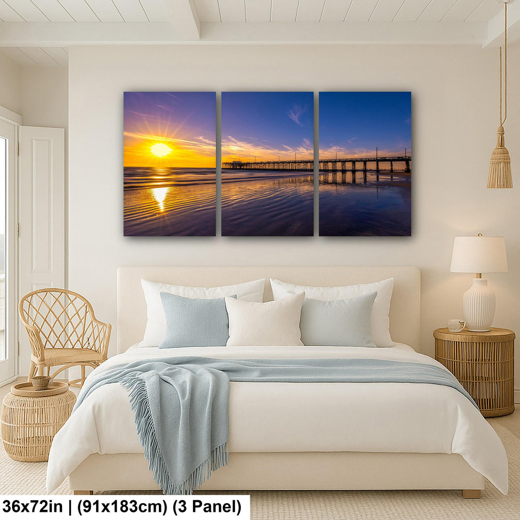 Sunlit Shore: Newport Beach Pier California Sunset Photography Wall Art