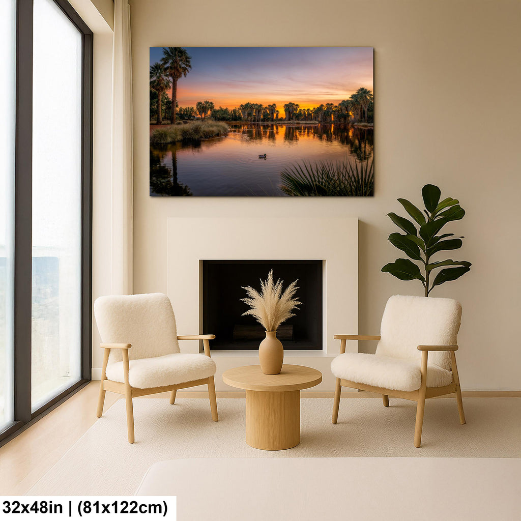 Agua Caliente Park Sunset Reflection, Tucson Arizona Photography Print, Desert Oasis Wall Art, Palm Tree Landscape Decor