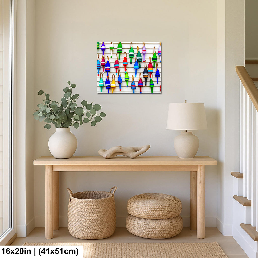 Colorful Lobster Buoys Wall Photography Print, Isle au Haut Acadia National Park Maine, Nautical Coastal Decor
