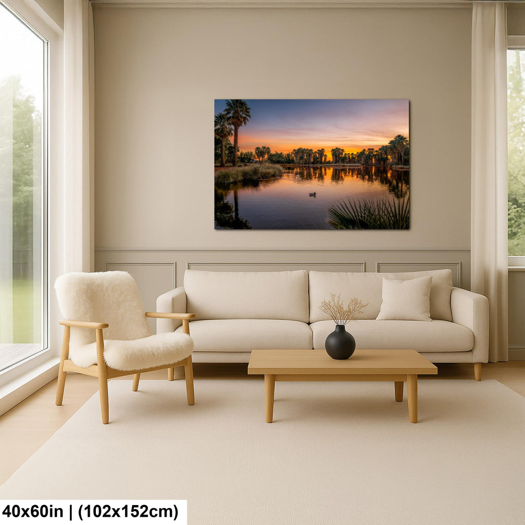 Agua Caliente Park Sunset Reflection, Tucson Arizona Photography Print, Desert Oasis Wall Art, Palm Tree Landscape Decor