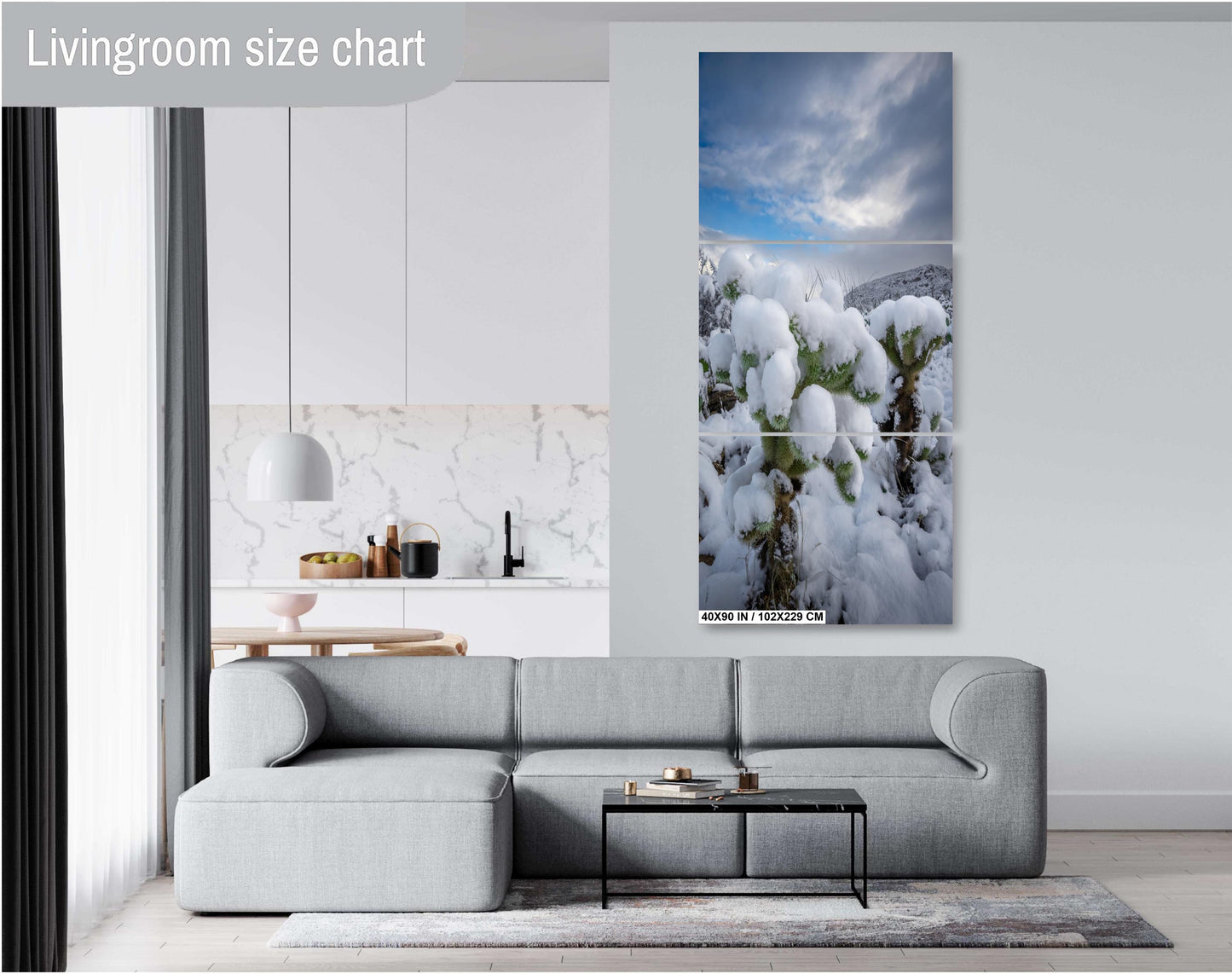 Saguaro Cactus Wall Art - Snow Cactus Print | Desert Landscape Art Canvas Decor