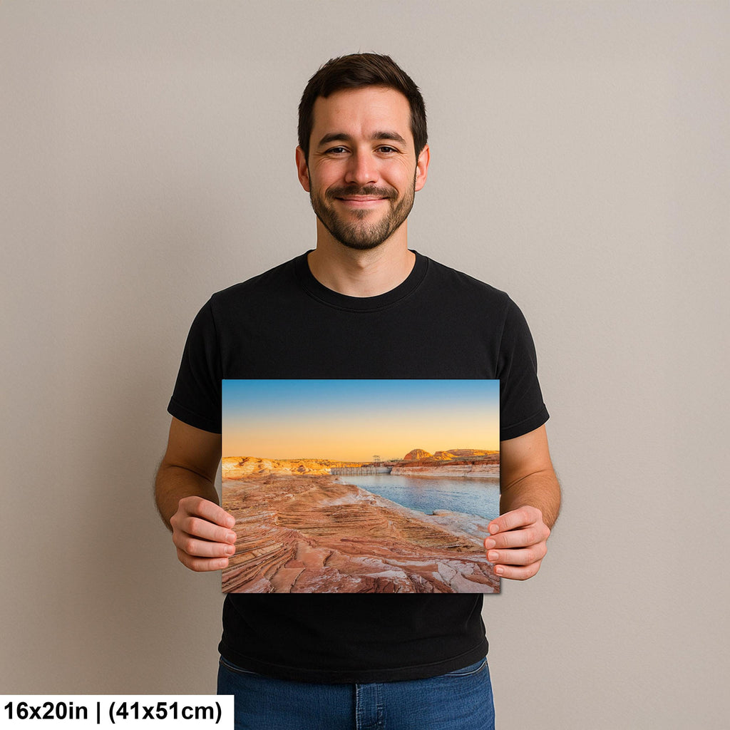 Glen Canyon Dam Lake Powell Golden Hour Print, Arizona Southwest Landscape Wall Art