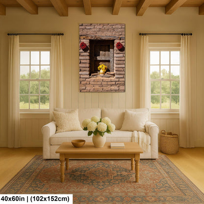 Adobe Wall with Flowers and Chili Ristras, Tucson Arizona, Photography Wall Art