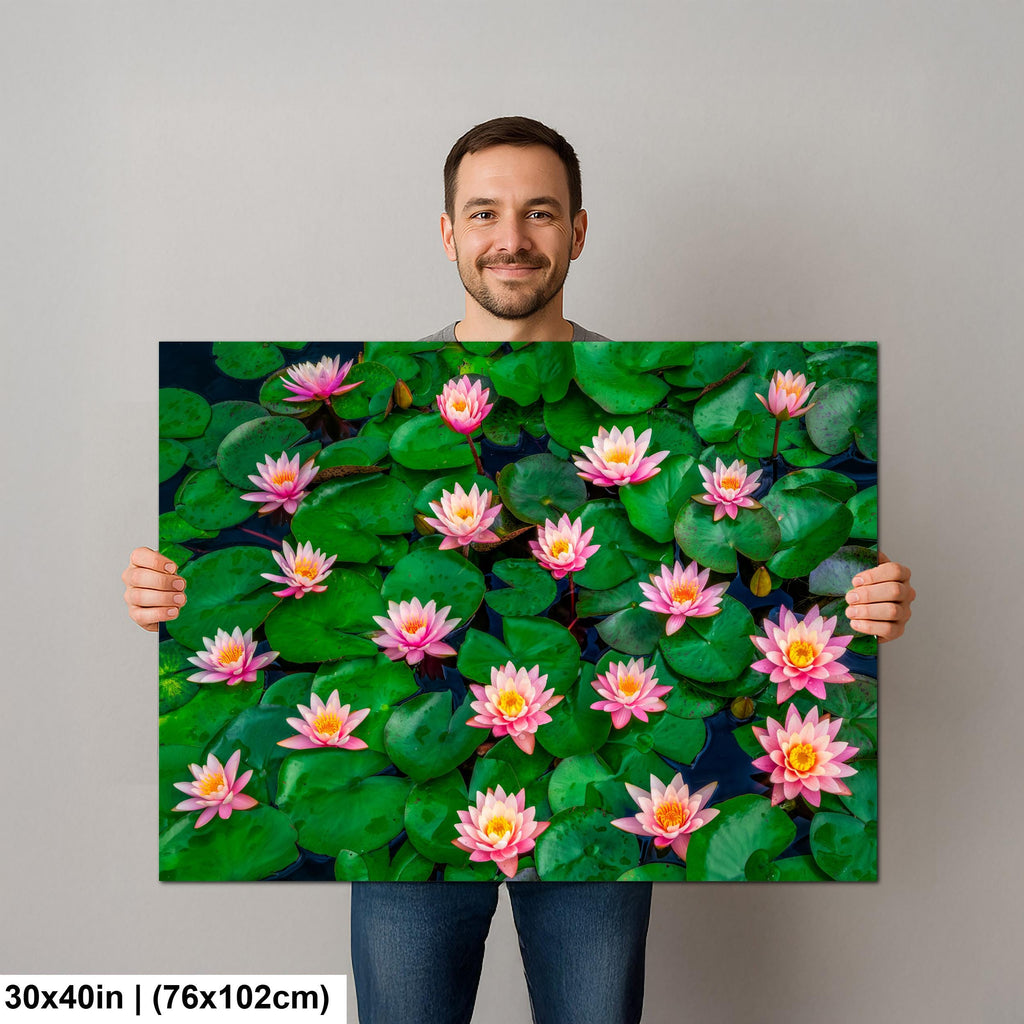 Pink Water Lilies: Botanical Flower Garden Pond Photography Wall Art Print