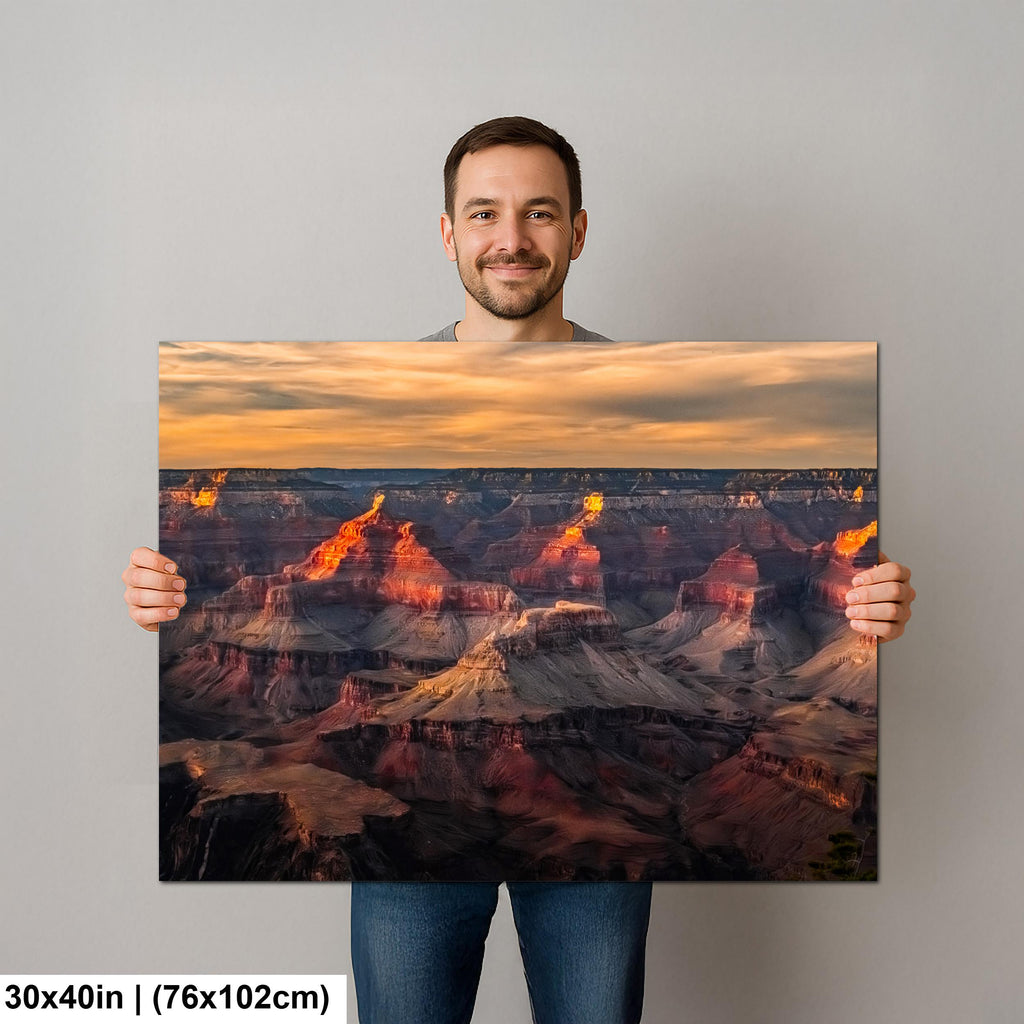Grand Canyon Glowing Buttes, Arizona Sunset Canyon Wall Art, Dramatic Desert Landscape Photography Print
