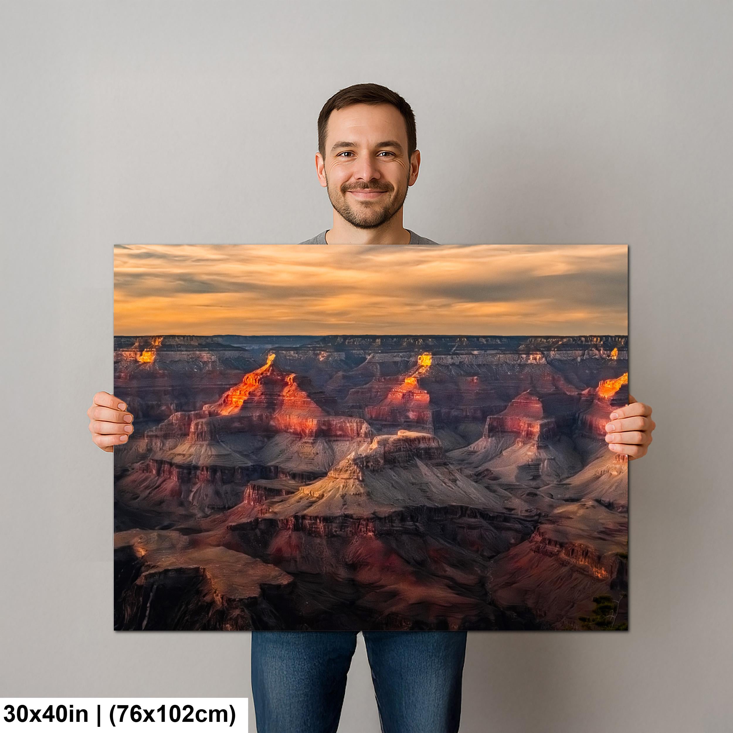 Grand Canyon Glowing Buttes, Arizona Sunset Canyon Wall Art, Dramatic Desert Landscape Photography Print