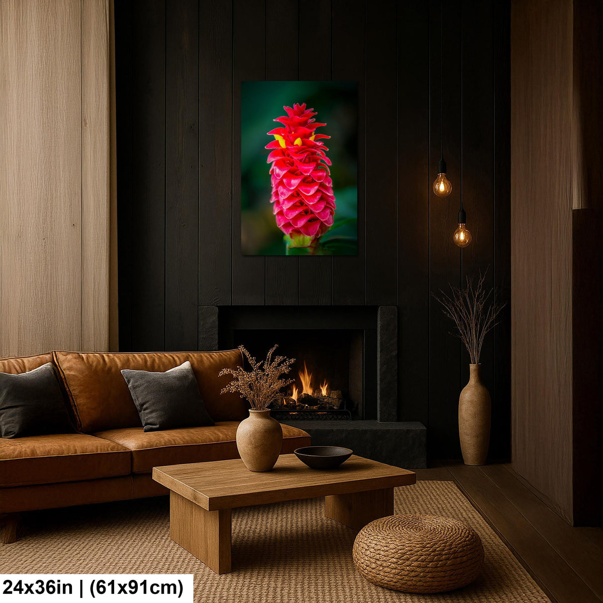 Crimson Spiral: Spiral Ginger Tropical Flower Botanical Photo Wall Art