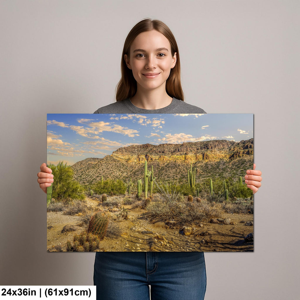 Sonoran Desert Saguaros and Mountain Ridge Arizona Photography Print, Southwest Wall Art