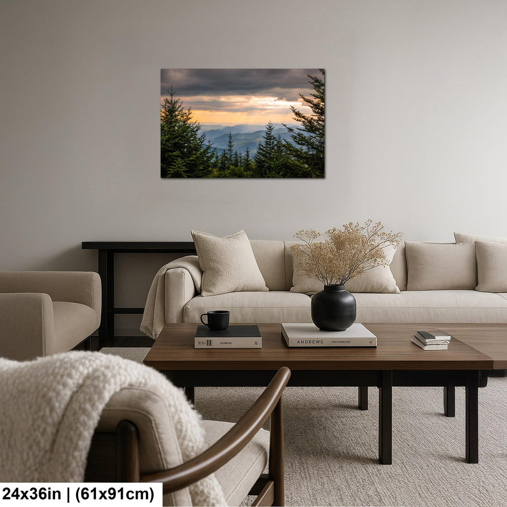 Mountain Glow: Sun Rays Great Smoky Mountains National Park Photo Wall Art