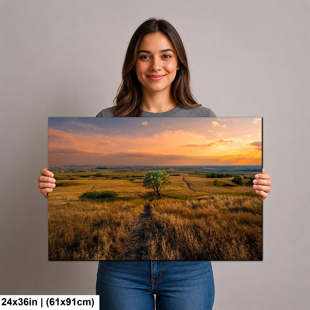 Golden Prairie Tree Badlands National Park South Dakota Photography Print, Western Landscape Wall Art, Sunset Home Decor