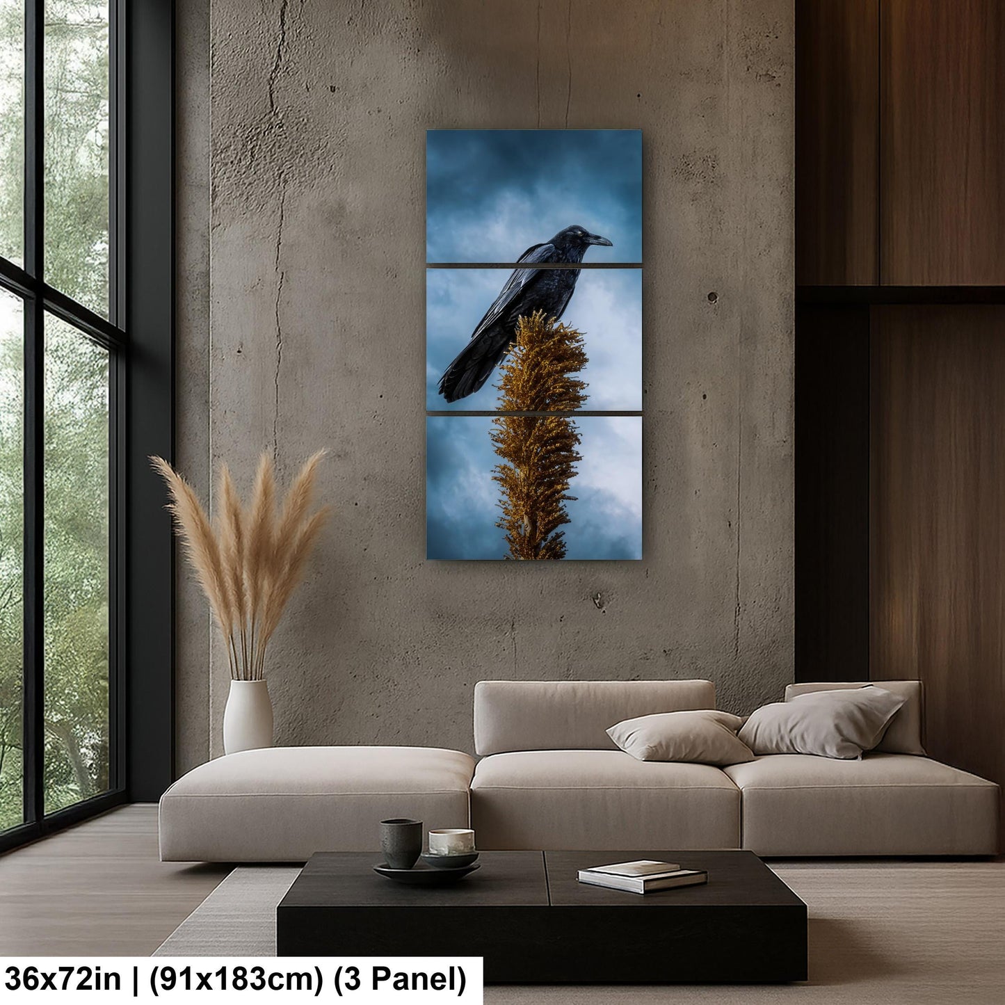 Raven Perched on Golden Agave Stalk - Dramatic Bird Wildlife Photography Print