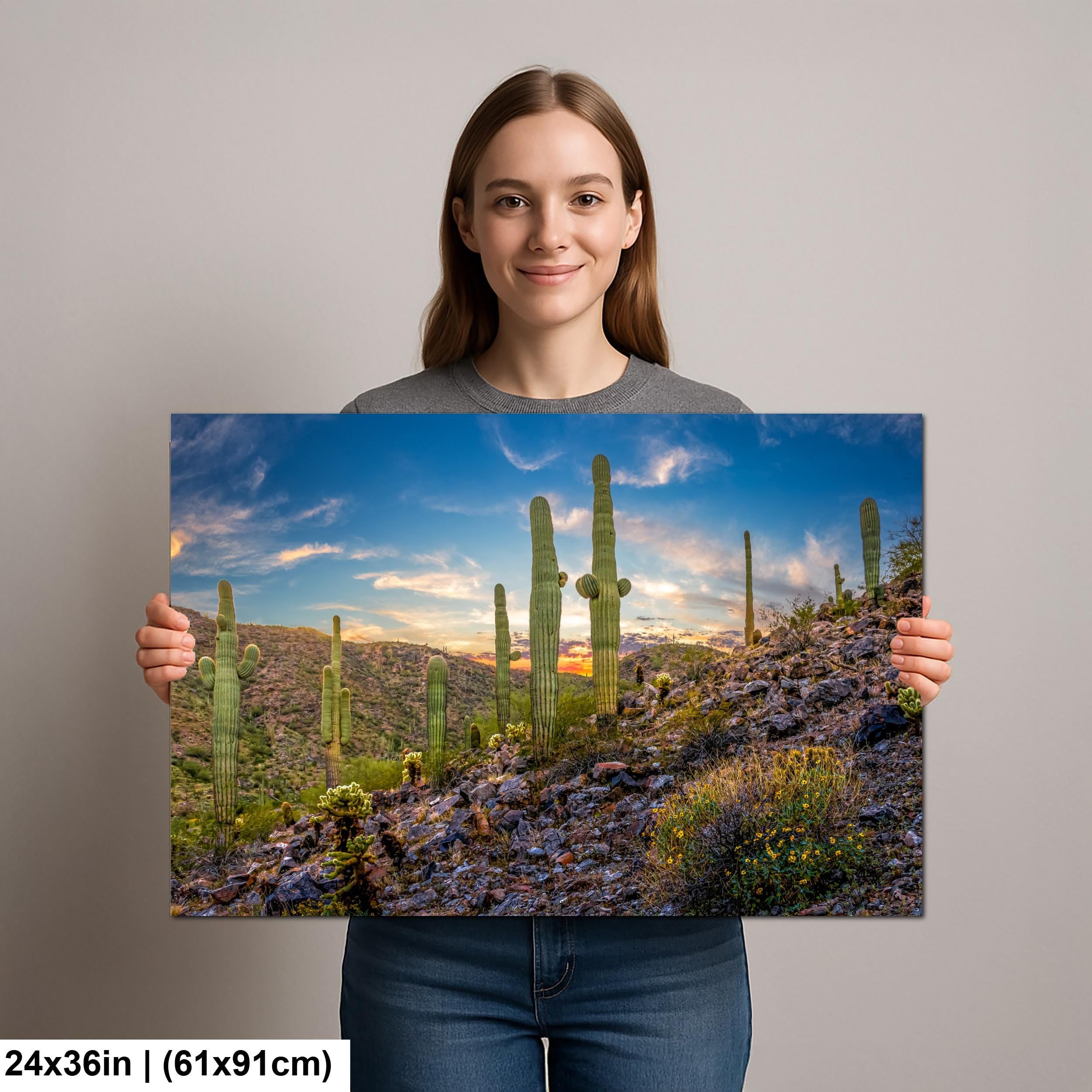 Sonoran Desert Saguaros at Sunset, Casa Grande Arizona Photography Wall Art