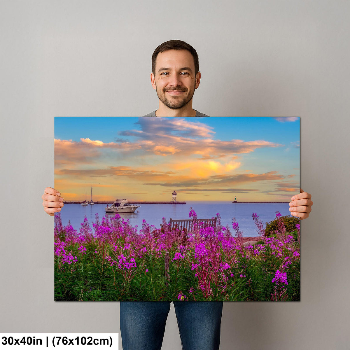 Purple Rosebay: Grand Marais Harbor Minnesota Coastal Photography Wall Art