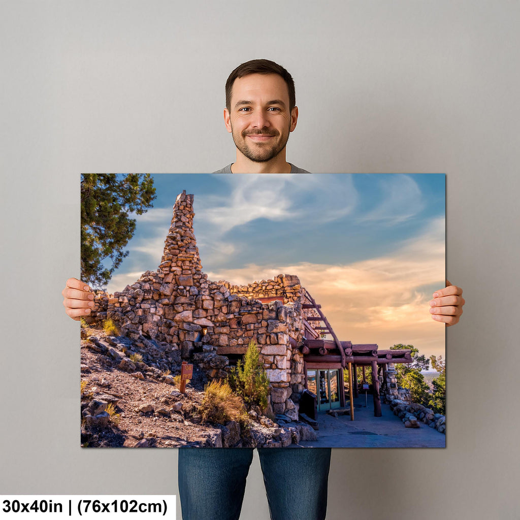 Desert View Watchtower Stone Building at Sunset - Grand Canyon National Park Arizona Photography Print