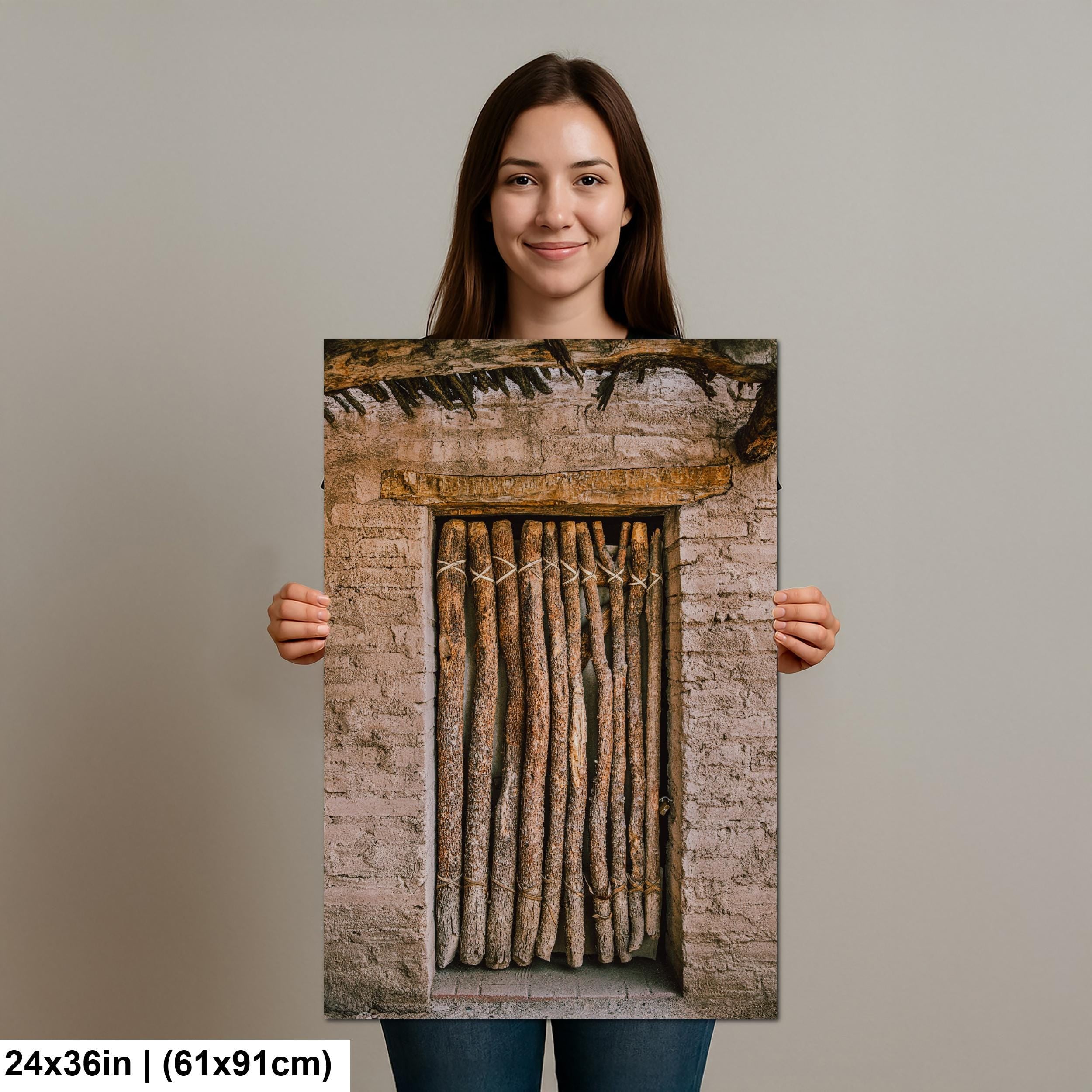 Tucson Arizona - Rustic Adobe Door With Wooden Branch Gate, Photography Print Wall Art