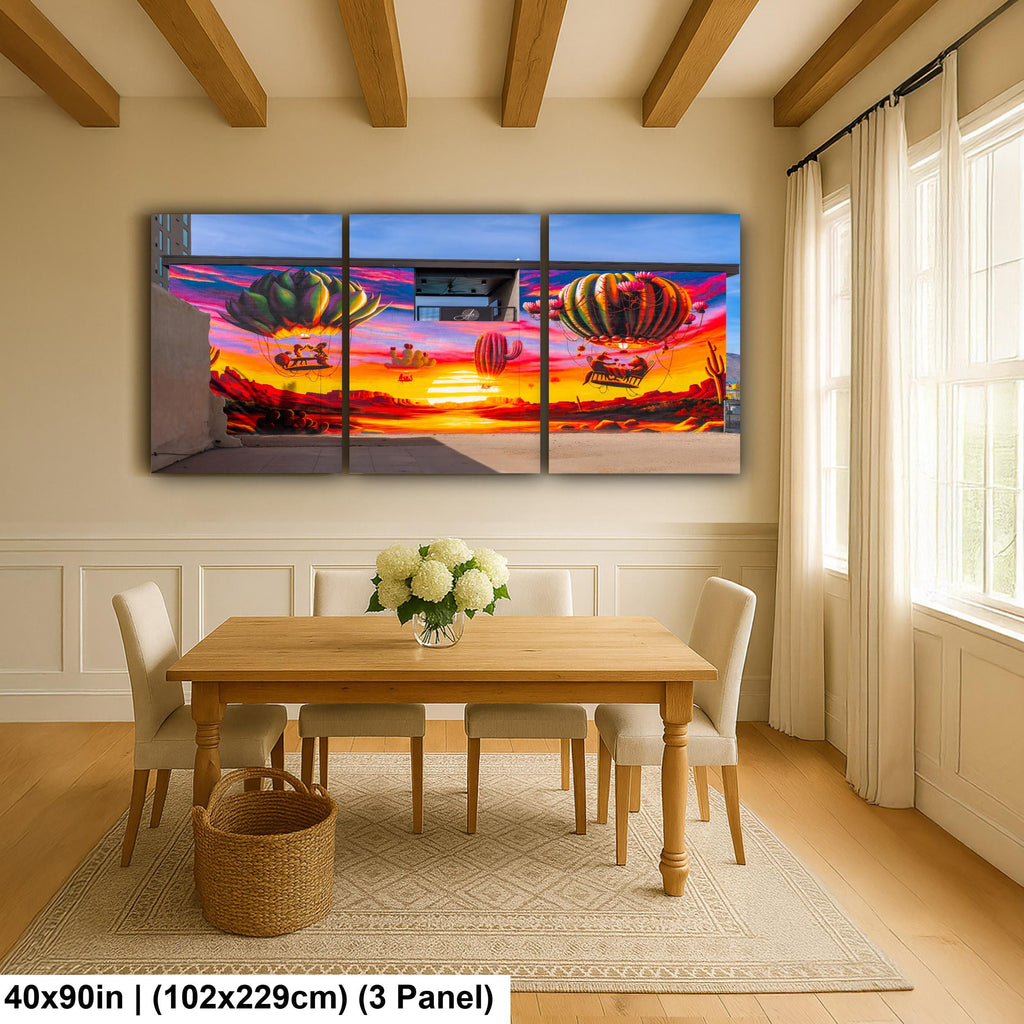 Tucson Mural - Surreal Desert Mural With Floating Cactus Balloons, Photography Print Wall Art