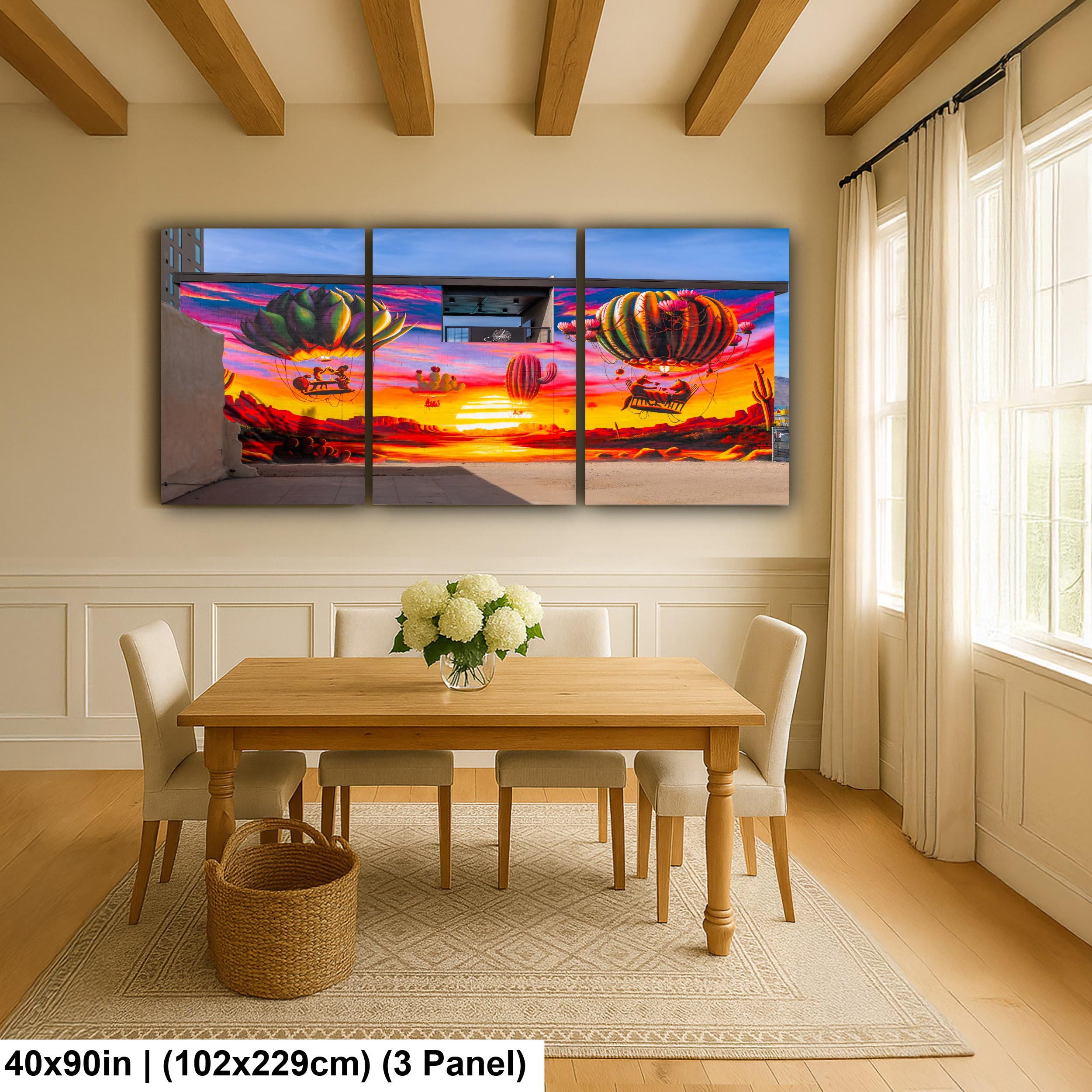 Tucson Mural - Surreal Desert Mural With Floating Cactus Balloons, Photography Print Wall Art