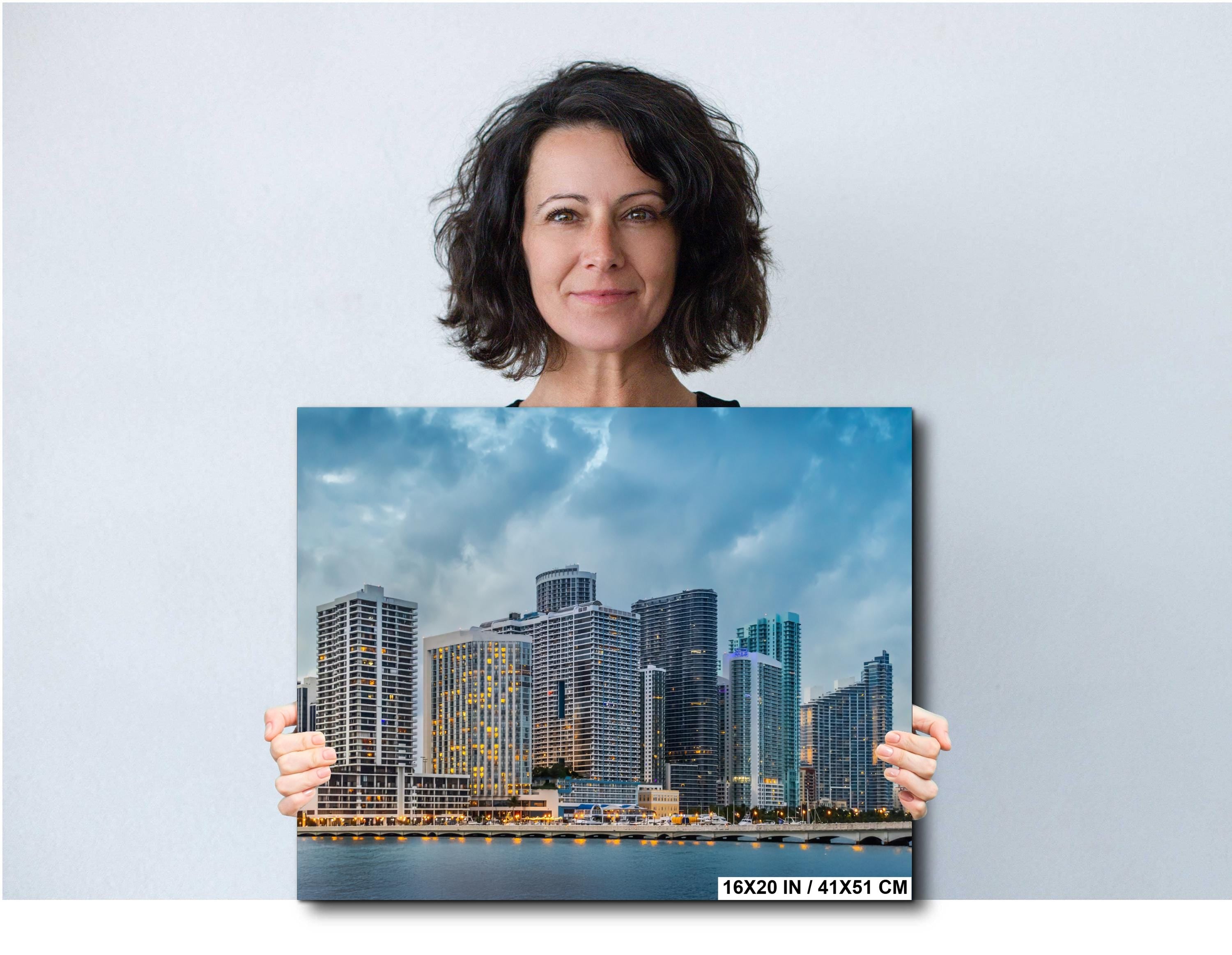 Miami Skyline Print - Biscayne Bay Art | Blue Hour Wall Art, Urban Coastal Canvas