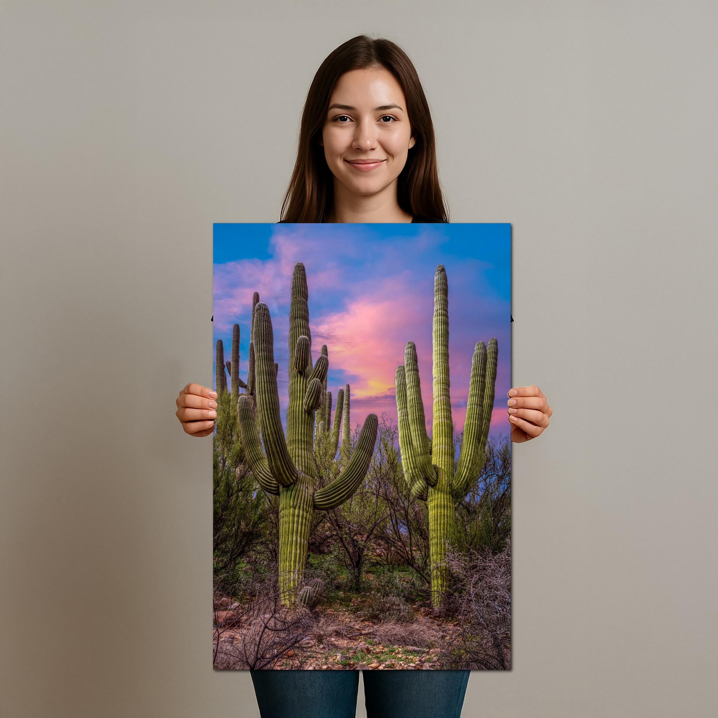 Towering Saguaros at Sunset, Catalina State Park Arizona Desert Photography Wall Art