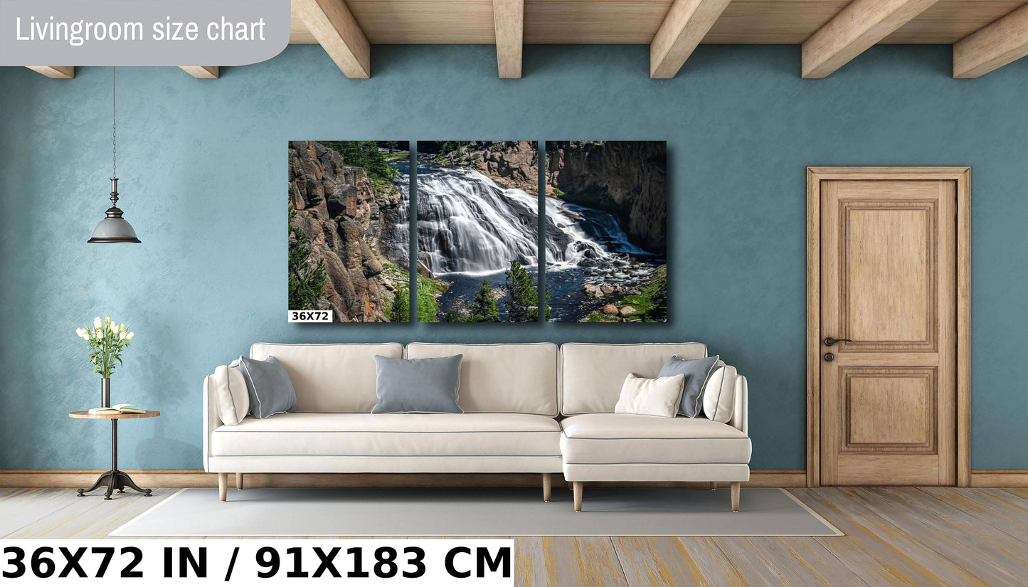 Falls Elegance: Gibbon Falls in Yellowstone Metal Canvas Print National Park Wall Art Wyoming Landscape