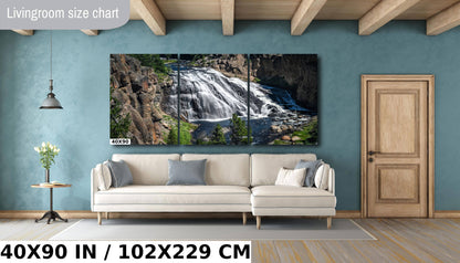 Falls Elegance: Gibbon Falls in Yellowstone Metal Canvas Print National Park Wall Art Wyoming Landscape